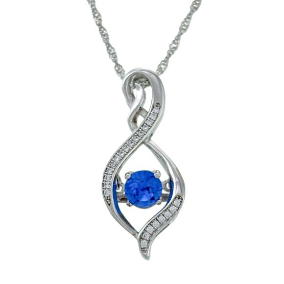 Sterling Silver 925 Blue Synthetic Sapphire Cubic Zirconia Pendant ONLY - Picture 1 of 5